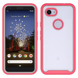 Google Pixel 3A XL Clear Transparent Dual Defense Hybrid Armor Case (Red)